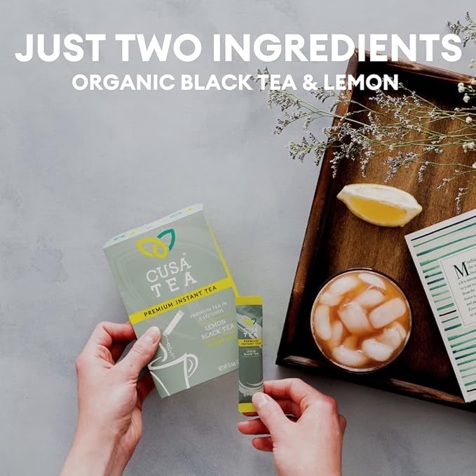 Cusa Tea & Coffee | Premium Instant Lemon Black Tea With Real Fruit & Spices | Organic Leaves Drink Mix Packets | Hot or Iced Tea (30 Single Servings)