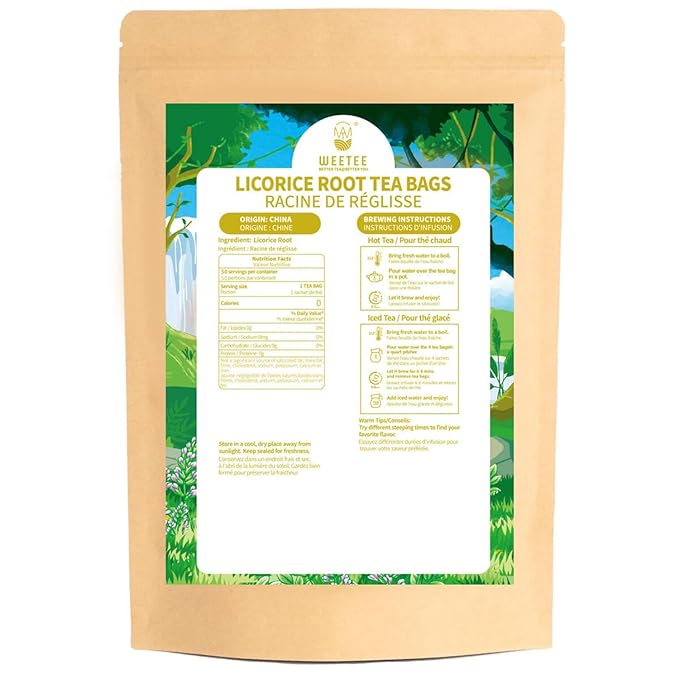 WT Weetee Licorice Root Tea Bags 50 Count, Naturally Sweet & No Added Sugar, Caffeine-Free, Warm, Mellow, and Pure Herbal Tea