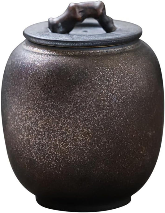 STOBAZA Retro Storage Jar Tea Storage Container with Lid Ceramic Food Canister for Loose Tea Coffee Beans Snacks Herbs Kitchen Organization 3.85 X 3.11 X 3.11 in