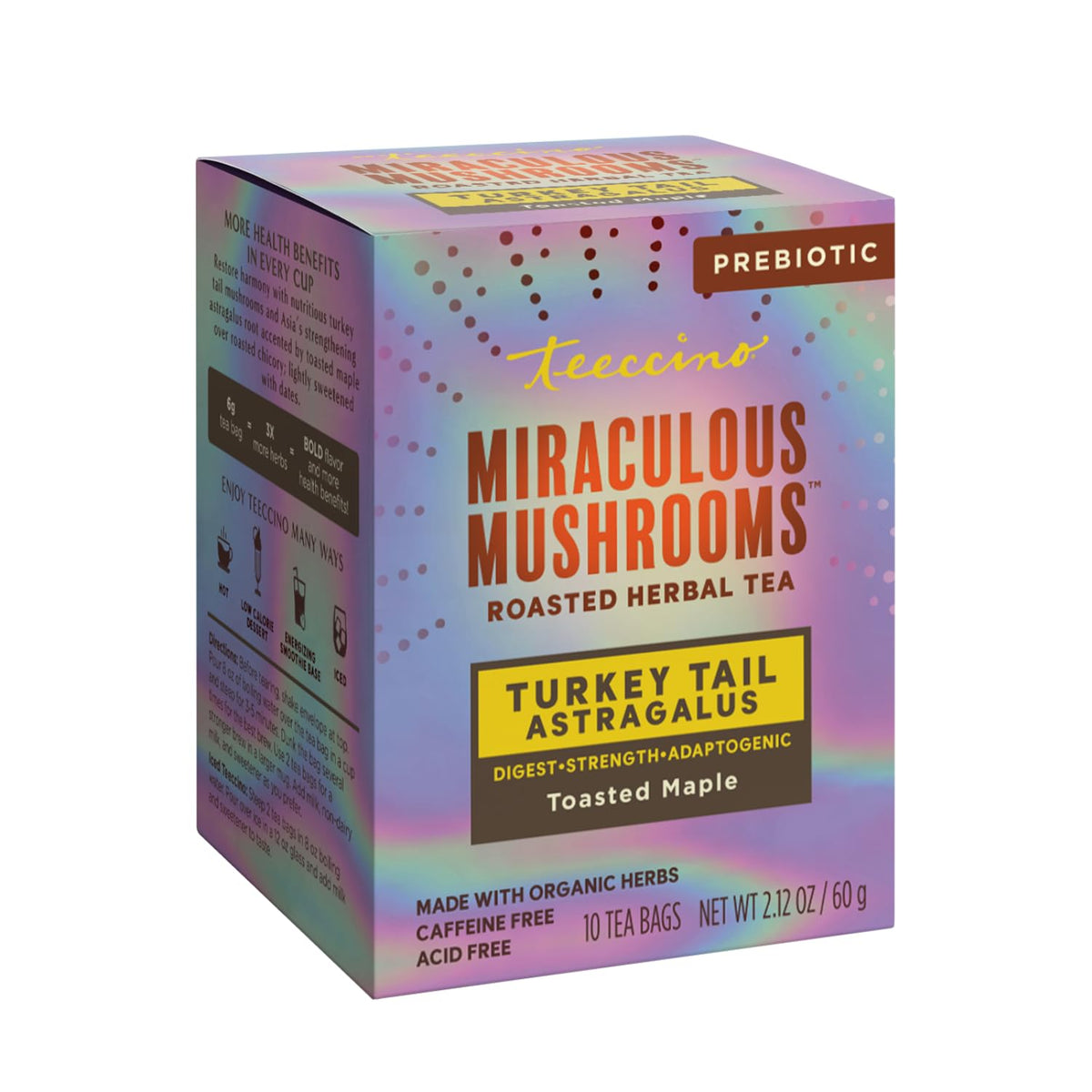 Teeccino Turkey Tail Astragalus - Toasted Maple - Caffeine Free Mushroom Adaptogenic Herbal Tea, 3x More Herbs than Regular