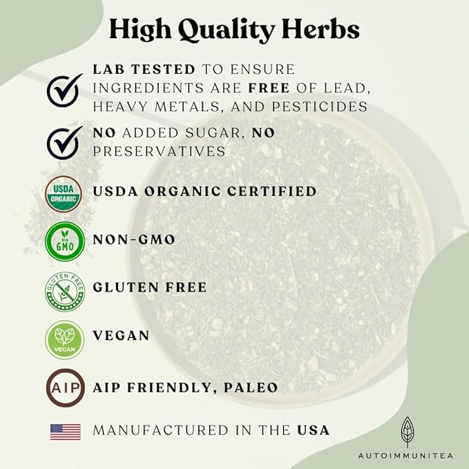 AutoimmuniTea – Soothing Tea Bags for Allergy Relief and Sinus Relief, Organic, Caffeine Free and USDA Certified, Blend of Lemon Balm, Ginger, Nettle