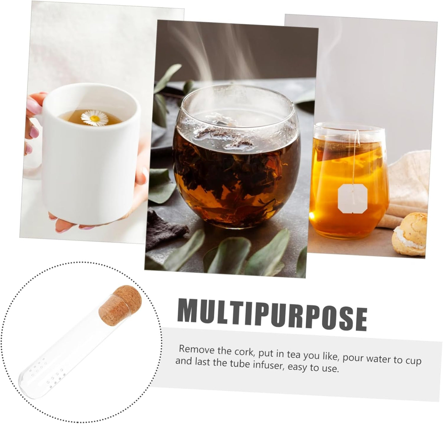 MAGICLULU Glass Tea Infuser Lid High-Temperature Resistant Loose Leaf Tea Strainer Reusable Glass Tube for Home Use
