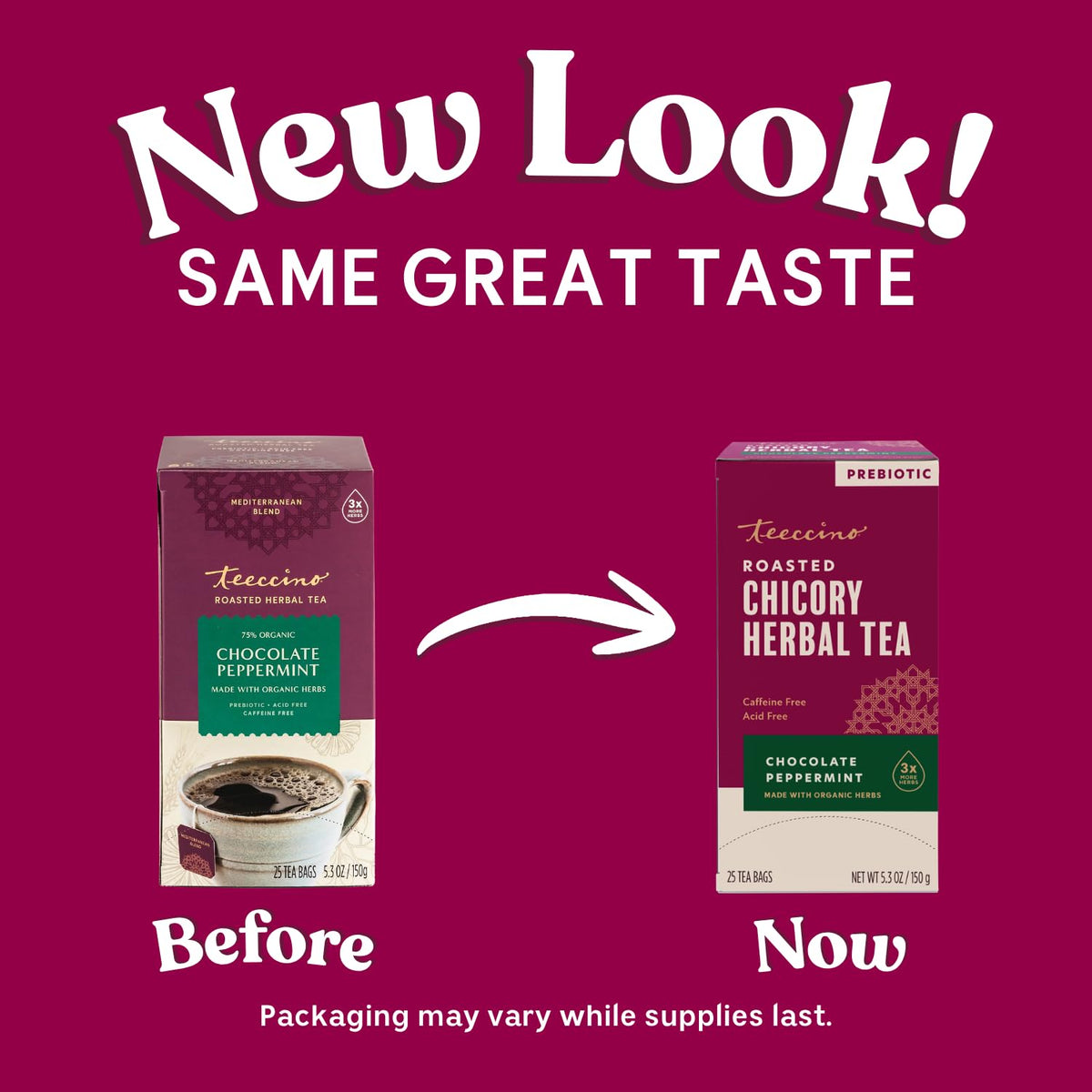 Teeccino Chocolate Peppermint Herbal Tea - Enjoy Hot or Iced Tea with Cooling Peppermint, Cocoa & Chicory, Prebiotic