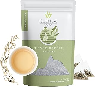 Premium White Silver Needle Tea Bags - Bai Hao Yinzhen Tea Triangles - Chinese Silver Tip White Tea - Low Caffeine Level