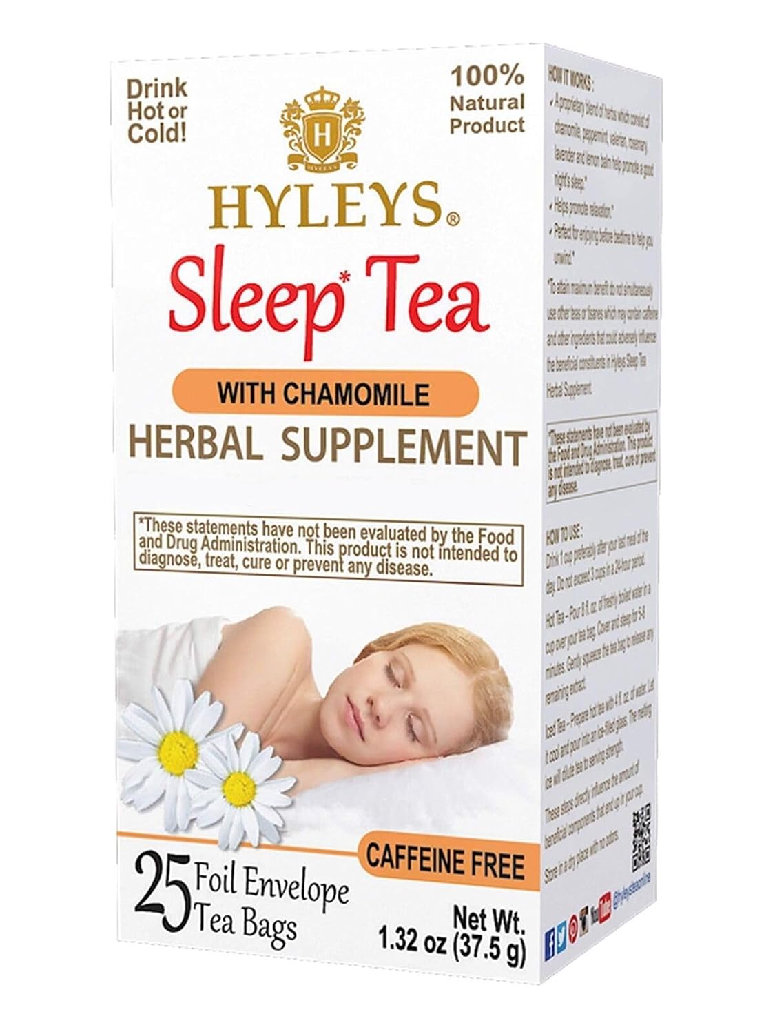 Hyleys Chamomile Tea - 25 Tea Bags (1 Pack) - Herbal, Caffeine-Free Sleepy Time Tea for Night and Bedtime Relaxation