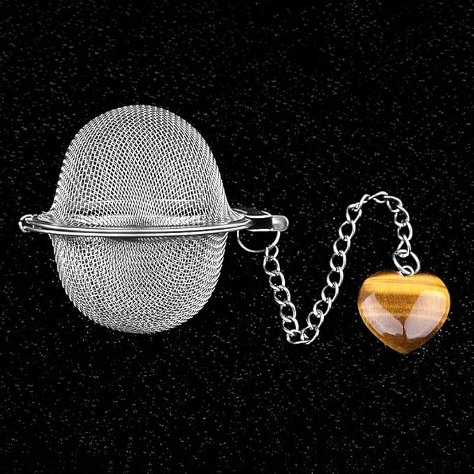 5 Pcs Tea Filter Stainless Steel with Heart Crystal Energy Stone Tea Strainers with Fine Mesh Extend Chain Hook Tea Ball Infuser for Loose Tea Leaves