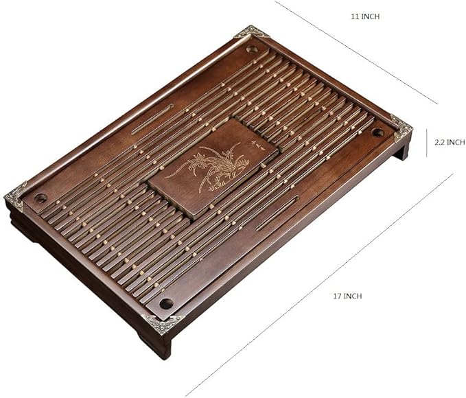 RORA Bamboo Tea Tray Chinese Gongfu Tea Serving Tray with Drawer Type Water Storage Drainage Kungfu Tea Set Table (Brown)