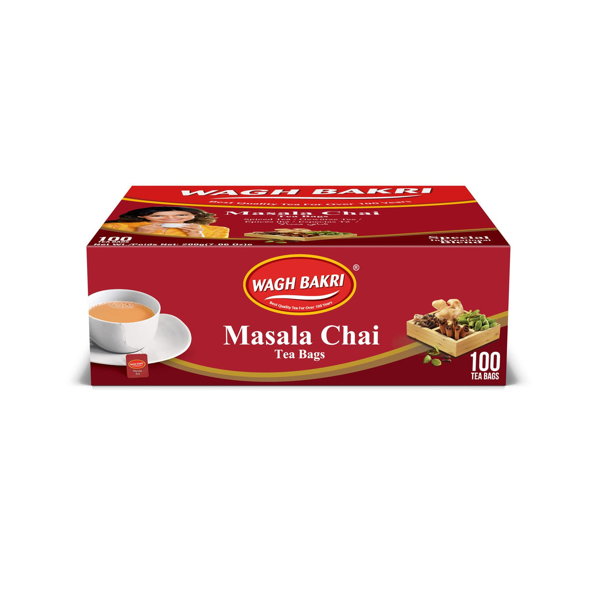 Wagh Bakri Chai Tea Bags, 100 Tea bags of Special International Blend, 200 grams