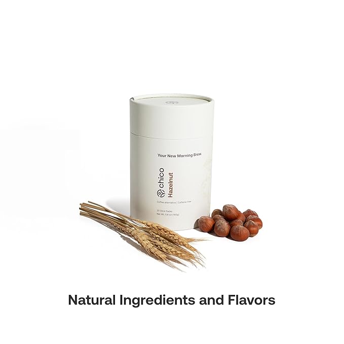 Chico Caffeine-Free Hazelnut Chicory Coffee Substitute, Low Acid, High Fiber, Instant Stick Packs, Plant-Based, Vegan, Natural, 20 Servings