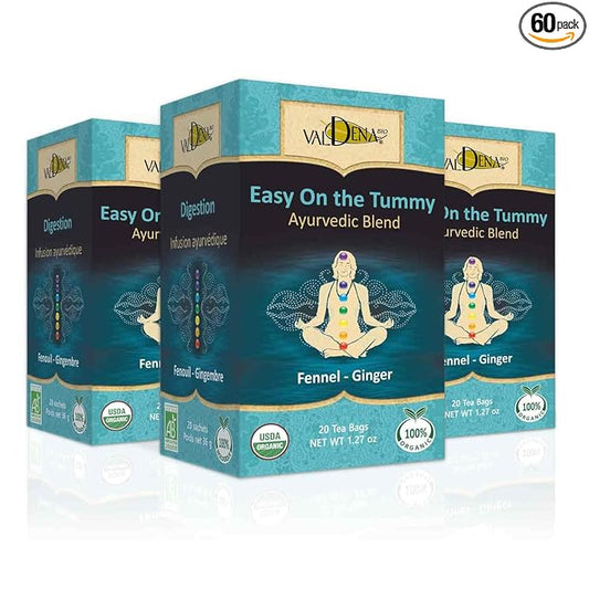 Valdena Bio Ayurvedic Blend Ginger Fennel Tea Bags Organic Infusion (Pack of 3, Total of 60 Individually wrapped Tea Bags) Herbal Tea, Fennel Ginger Tea Caffeine free Fennel tea bags for digestive support