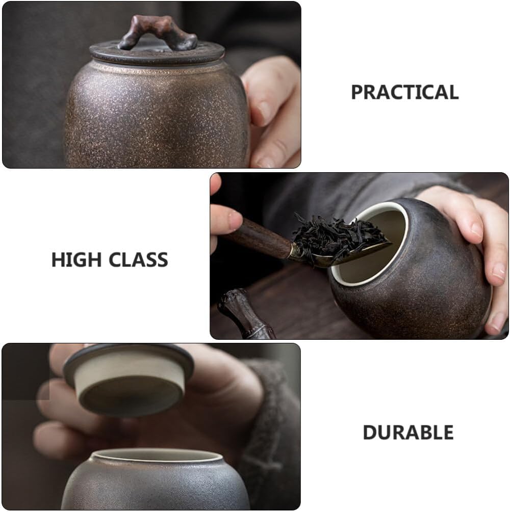 STOBAZA Retro Storage Jar Tea Storage Container with Lid Ceramic Food Canister for Loose Tea Coffee Beans Snacks Herbs Kitchen Organization 3.85 X 3.11 X 3.11 in