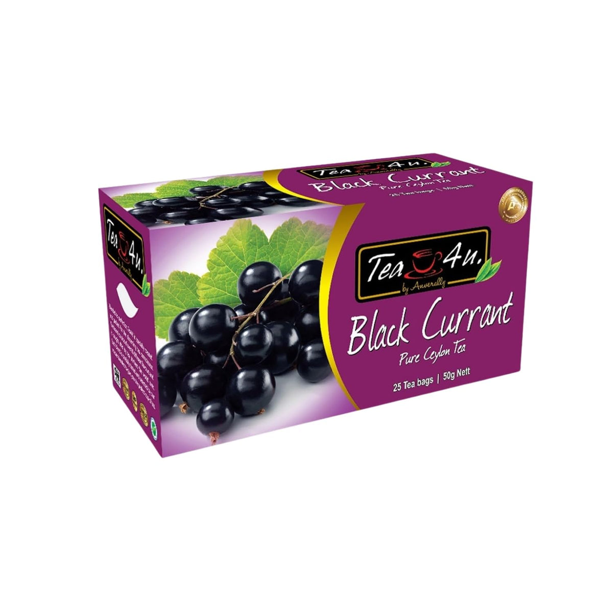 Tea4U Black Currant Flavored Ceylon Tea Bags - Fruity Blend - 25 Count