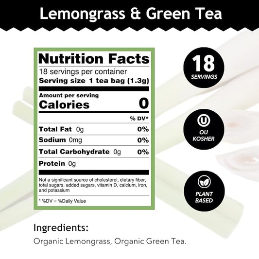 Buddha Teas - Organic Lemongrass & Green Tea - For Health & Wellbeing - Organic Tea - With Antioxidants & Minerals - Clean Ingredients - Caffeinated - OU Kosher - 18 Tea Bags (Pack of 1)