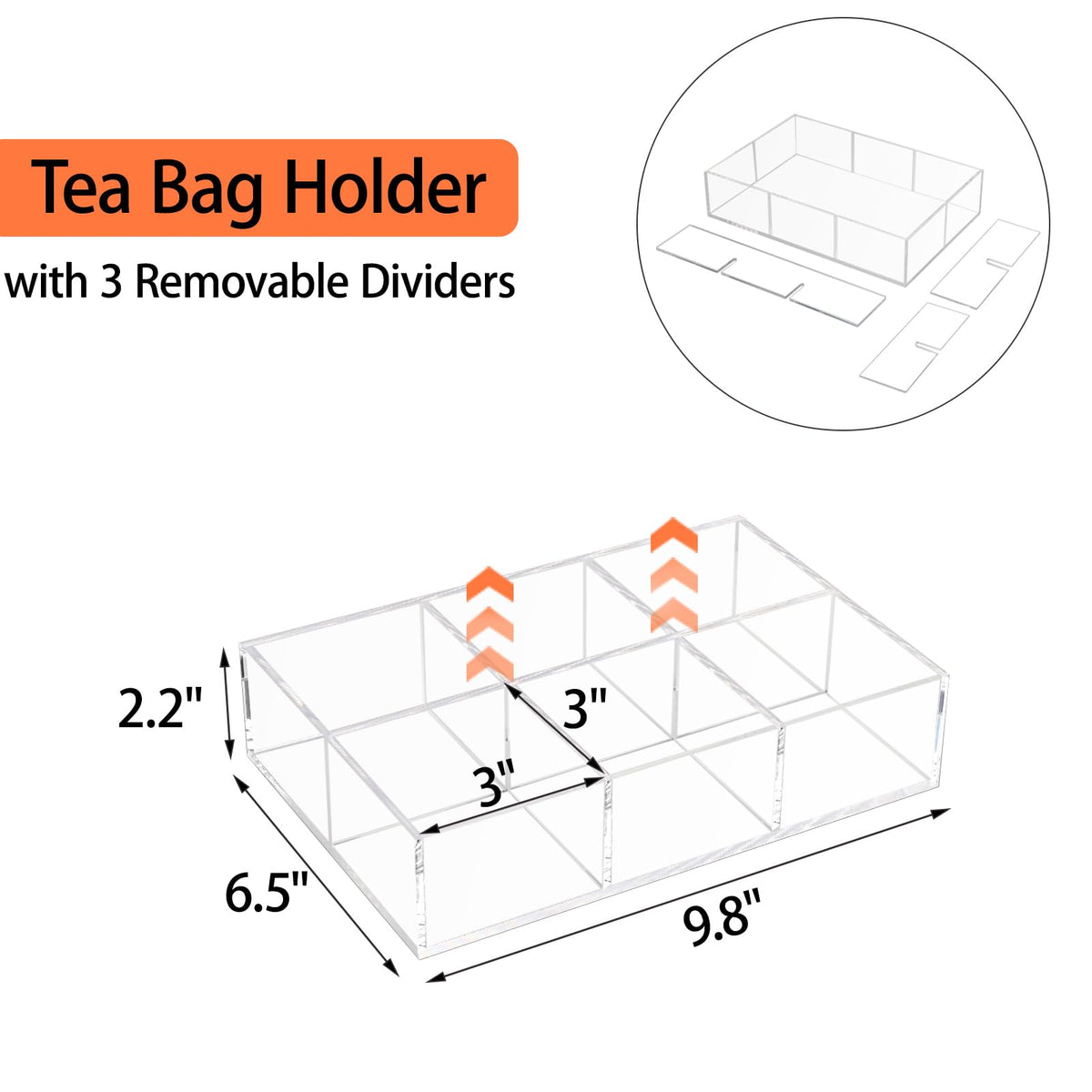 Tasybox Acrylic Tea Bag Organizer, Clear Tea Bag Holder, Drawer Organizer