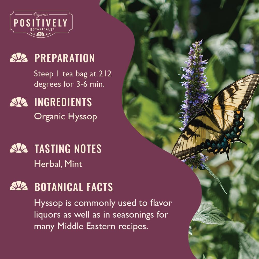 Positively Botanicals, Organic Hyssop Herbal Tea Bags, 20 Count