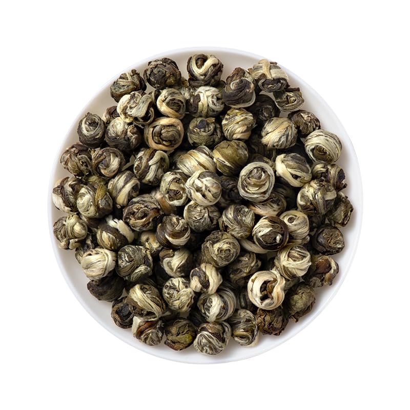 Efuton Dragon Pearl Tea, 5.3oz/150g, Rolled Jasmine Green Tea, Premium Grade, Loose Leaf Green Tea with Smooth and Pleasant Aroma, Tin