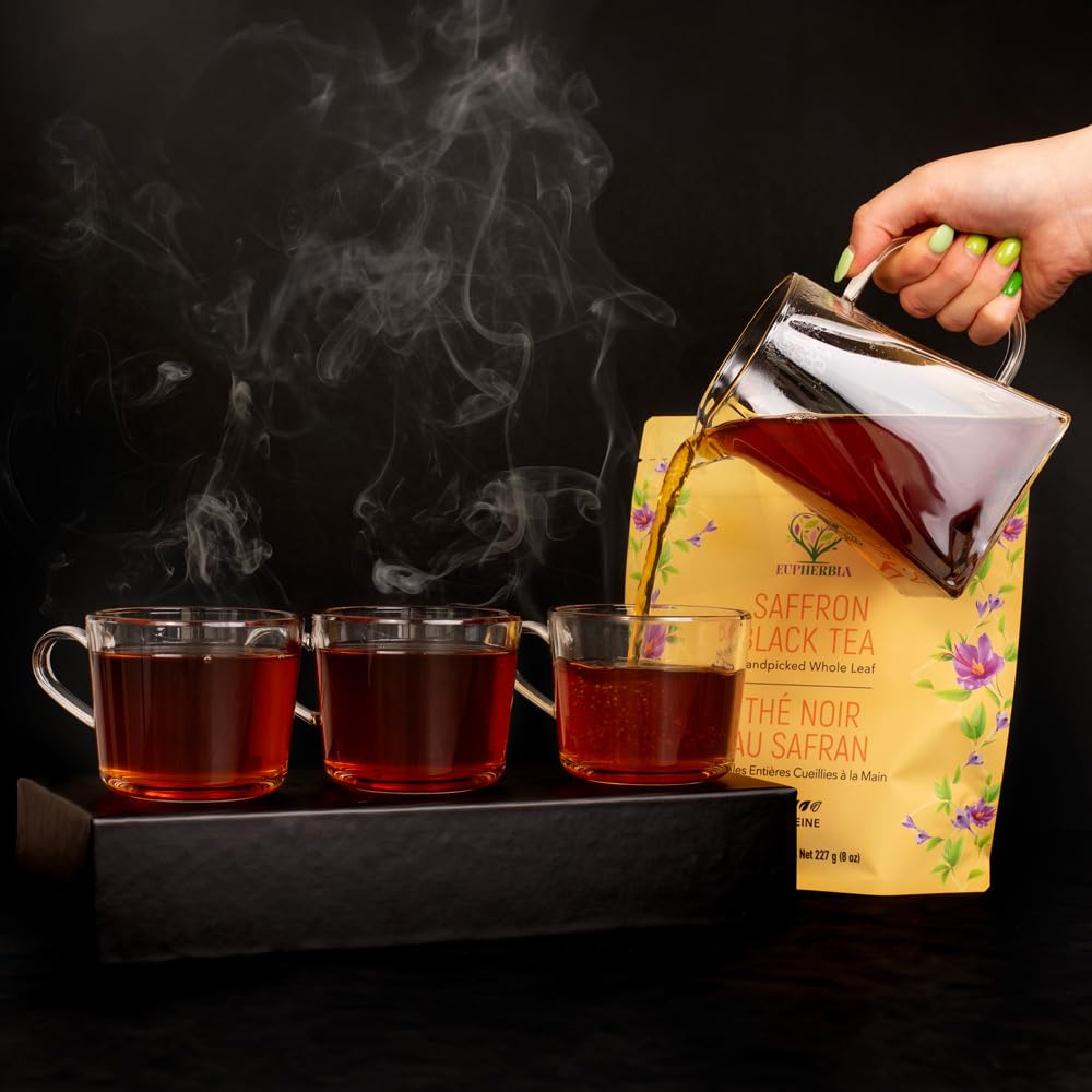 Eupherbia Saffron Black Tea, Handpicked, Highland Grown Whole Leaf Tea, Enriched with 3 Grams of Premium Saffron Threads, Brisk, Earthy, Aromatic, 227g (8 oz)