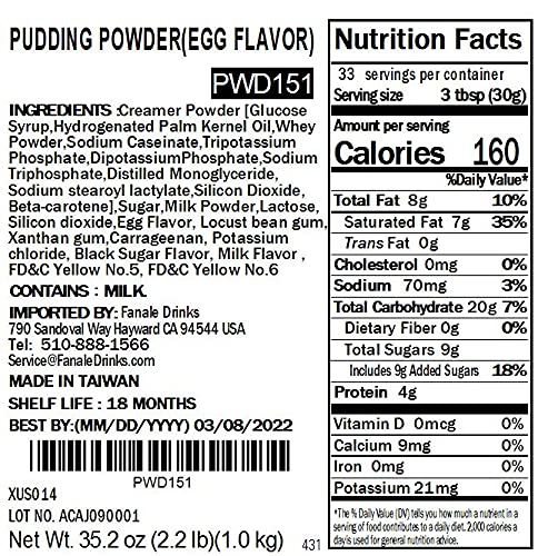 Fanale Egg Pudding Milk Tea Powder, Instant Flavoring Powder, 2.2lbs Pk-1 | Instant Flavoring Mix Perfect for Boba Milk Tea, Smoothies, Baking &amp; Desserts. Rich &amp; Creamy Beverage Powder, Easy to Prep