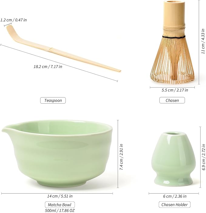 Authentic Japanese Matcha Ceremony Set - 17oz Traditional Chawan Bowl with Bamboo Whisk (Chasen), Scoop & Stand - Complete Starter Kit for Beginners