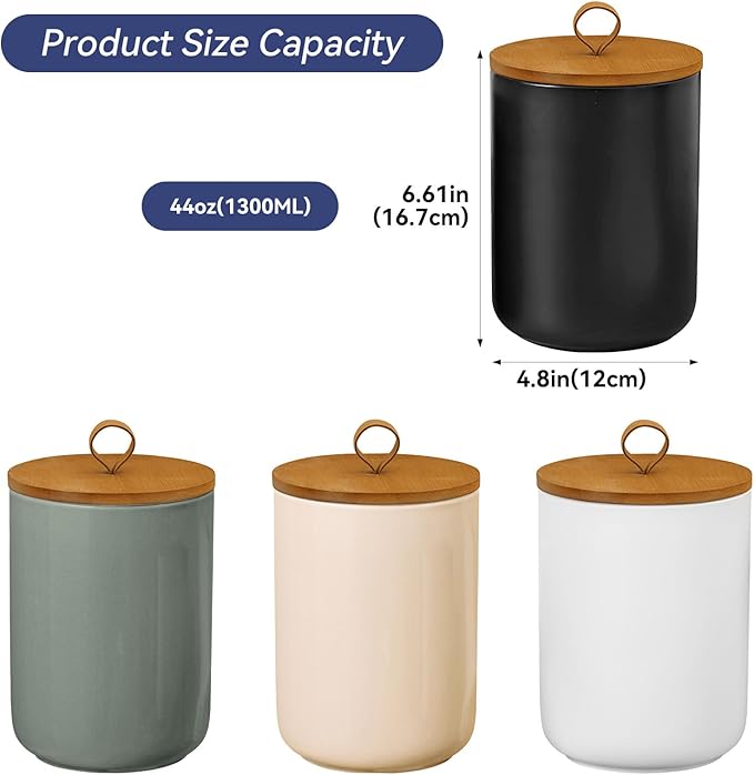 Large Ceramic Storage Jars, Modern Elegant Highly Polished Airtight Gorgeous Storage Canisters with Wooden Lid Food Storage Jar for Kitchen Spice Tea Vanilla Sugar Coffee Beans (Light grey)