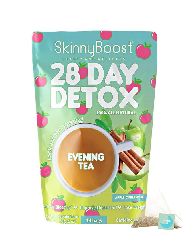 Skinny Boost Evening Detox Tea-APPLE Cinnamon -14 Tea Bags Total, Supports Detox and Cleanse, Reduce Bloating, 100% All Natural, Vegan, Non GMO
