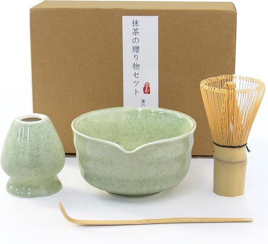 Matcha Whisk Set, Japanese Tea Set includes Matcha Bowl with Spout, Matcha Whisk and Holder, Bamboo Scoop