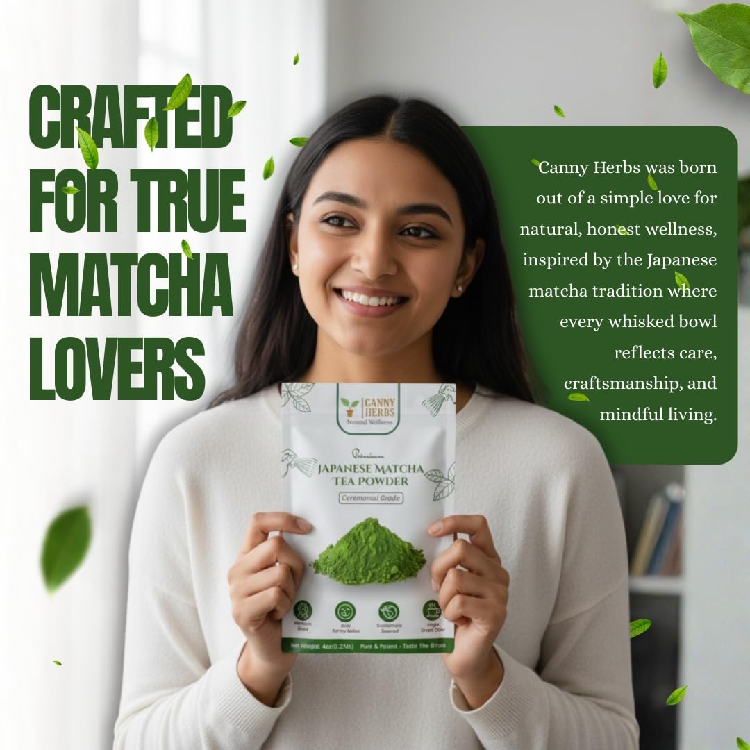 Canny Herbs Matcha Tea Powder 4oz, Japanese Ceremonial Grade, Green Tea Powder, Energy, Calm & Focus, Antioxidant Support