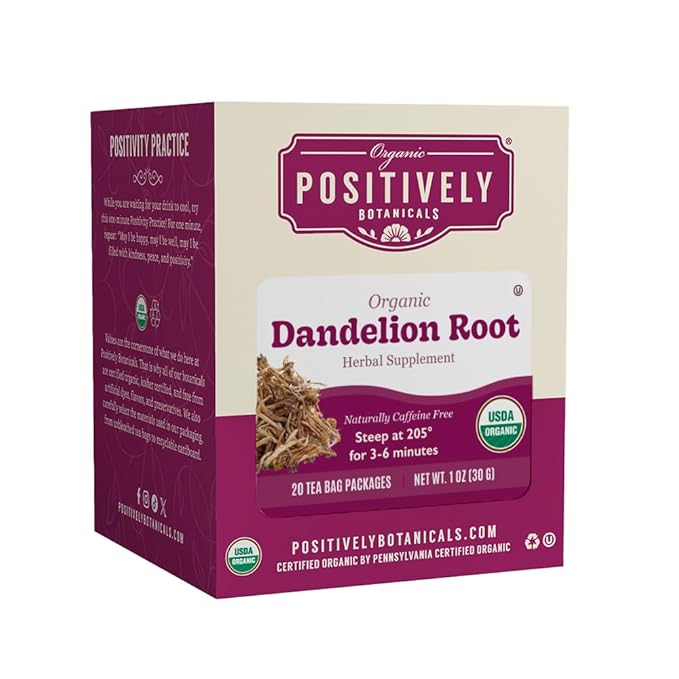 Organic Positively Botanicals Company, Dandelion Root Herbal Tea Bags, 20 Count