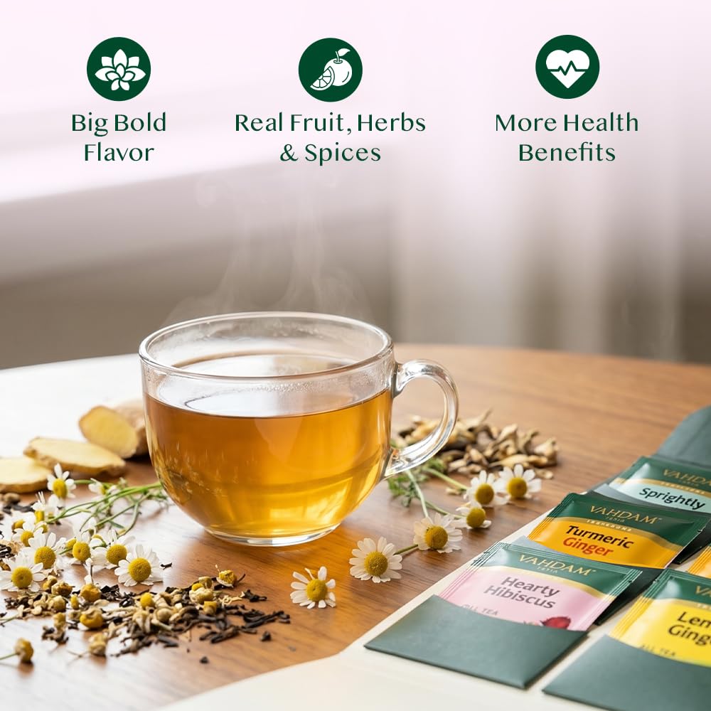 VAHDAM, Assorted Herbal Tea Sampler (18 Tea Bags, 9 Flavors) Caffeine-Free, Non-GMO | Double Infusion, Individually Enveloped Tea Bags | Herbal Tea Assortment | Mother’s Day Tea Gift for Mom