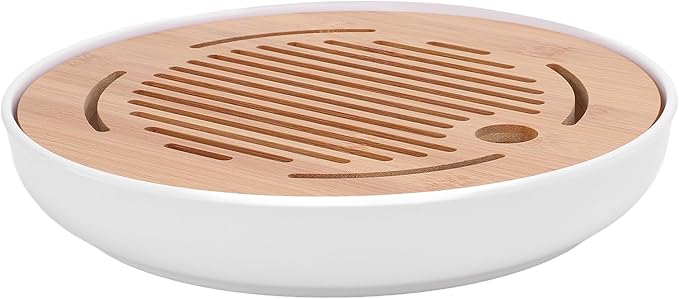 Acouto Chinese Kung Tea Tray Tea Tray 10 Inch Round Shape Stylish Chinese Kung Serving Home and Gongfu Table Home & KitchenKitchen & DiningDining &