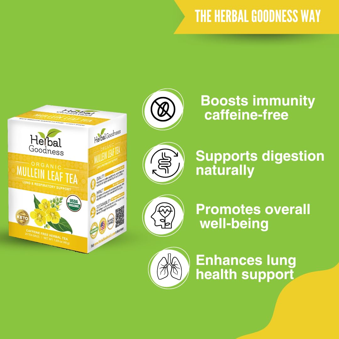 Organic Mullein Leaf Tea Bags for Lungs - 24ct Gordolobo Herbal Goodness