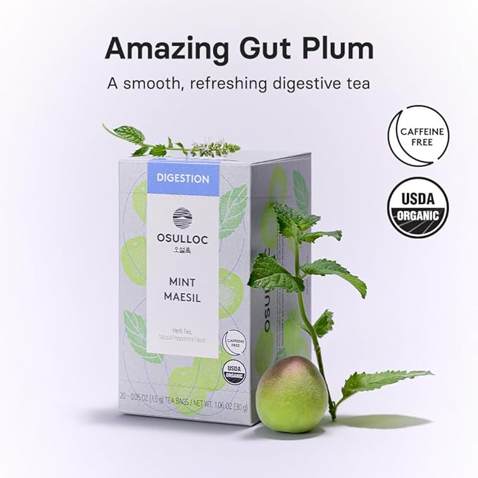 OSULLOC Mint Maesil, Peppermint Tea with Maesil (Korean Plum), Refreshing Herbal Tea, Digestion support, 20 Count, 1.27 oz