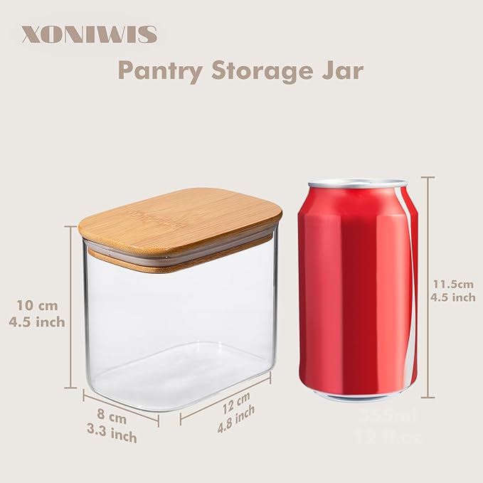 26oz 6PCS Rectangle Glass Pantry Containers with Lids, Glass Jars with Lids, Clear Food Storage Jars, Small Canister for Salt, Pepper, Spices, Nuts