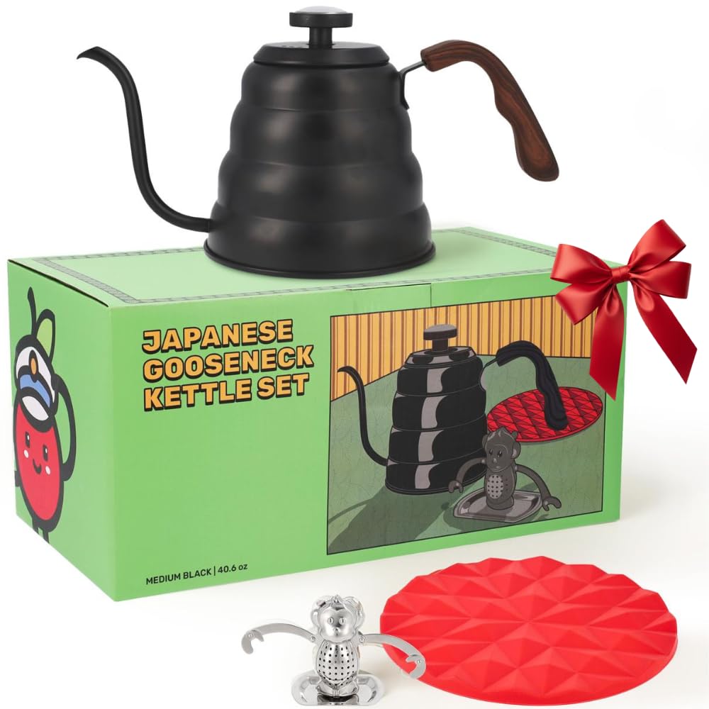 Captain Cranberry Gooseneck Kettle, Stovetop, Thermometer, Black, 40.6oz