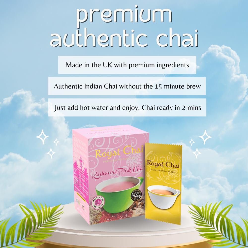 ‎Royal Chai | Kashmiri Pink Chai Sweetened | 10 Count Single Box | All Natural, No Preservatives | Premium Instant Tea | Made in the UK