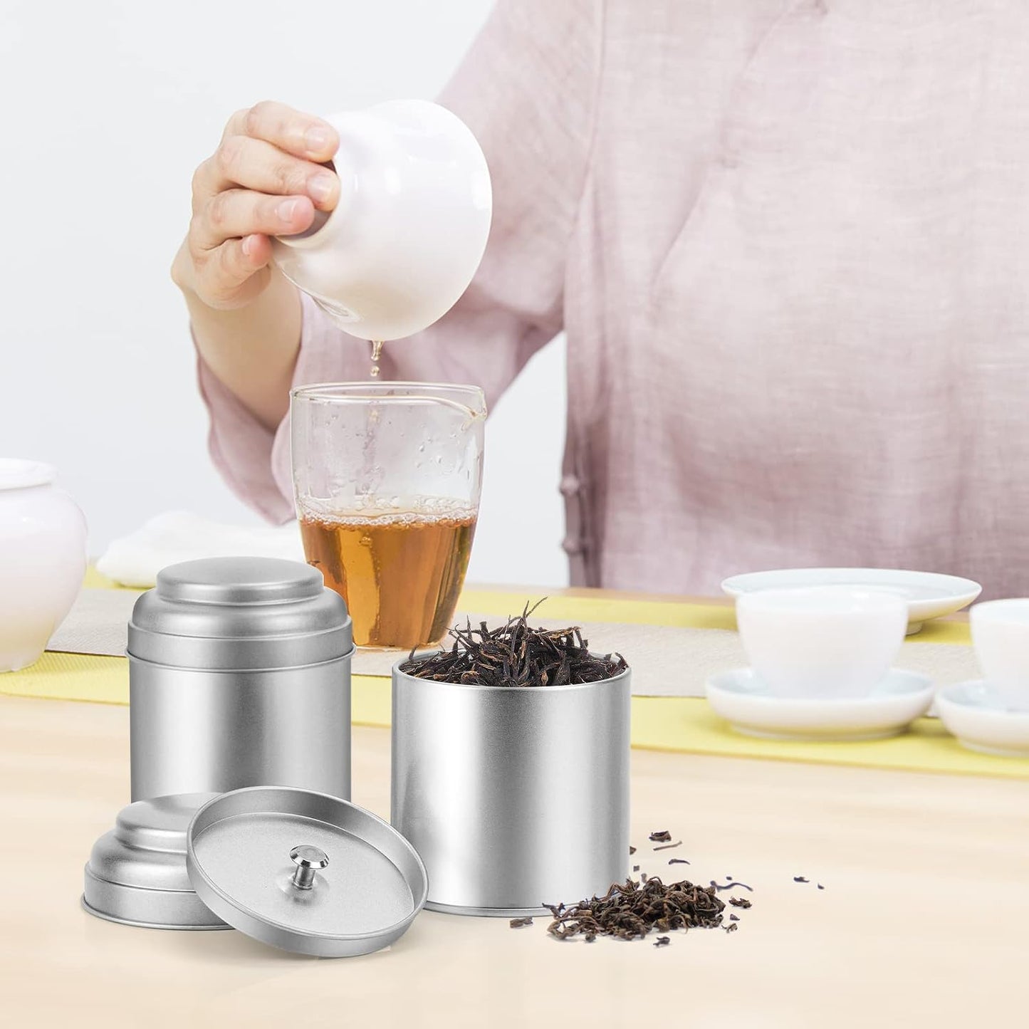 Tea Tin with Airtight Double Lids for Loose Leaf Tea Storage, 8 Fl Oz Kitchen Small Tin Can and Tea Canister for Tea Coffee Sugar Candy Spices Christmas Gift(6 Pcs) | 8 Fl Oz Capacity, Kitchen Small Tin Can and Tea Canister, for Tea Coffee Sugar Candy Spi