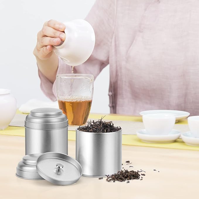 Tea Tin with Airtight Double Lids for Loose Leaf Tea Storage, 8 Fl Oz Kitchen Small Tin Can and Tea Canister for Tea Coffee Sugar Candy Spices Christmas Gift(6 Pcs)