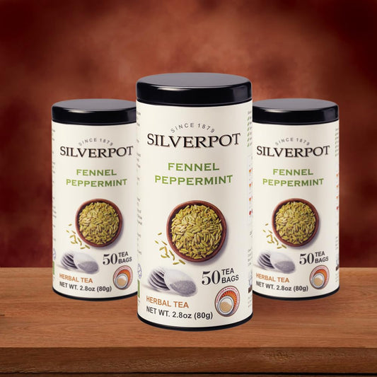 Silverpot Fennel &amp; Peppermint Tea Bags, 50 Count, Fennel Seed Tea, Herbal Mint Tea, Peppermint, Hot or Iced, Caffeine Free, 100% Natural
