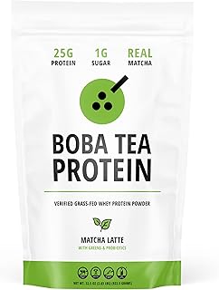Boba Tea Protein Matcha Latte | 25g Grass-Fed Whey Protein Isolate Powder | Gluten-Free & Soy-Free Bubble Tea Protein Drink | Real Ingredients & Lactose-Free Protein Drink | 25 Servings