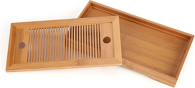 Joyzan Chinese Tea Tray, Mini Bamboo Japanese Gongfu Serving Plate Kung Fu Water Storage Drainage Table Small Wooden Natural Wood Set Box Reservoir Drawer Type Box Household Home Office Teahouse