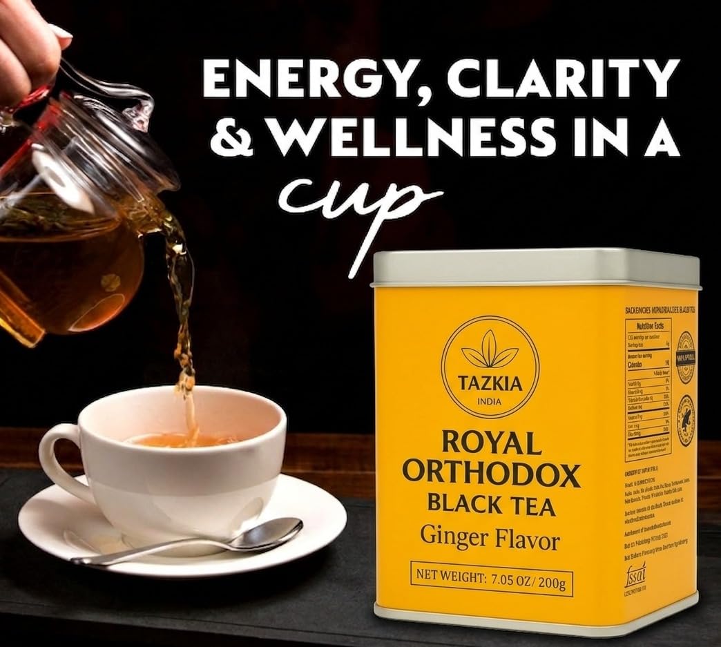 TAZKIA Nilgiri Black Tea (Loose Leaf) – Ginger | Smooth, Non-Bitter Indian Tea | Daily Wellness Teas for Energy, Refresh & Relaxation | 100 Cups Total