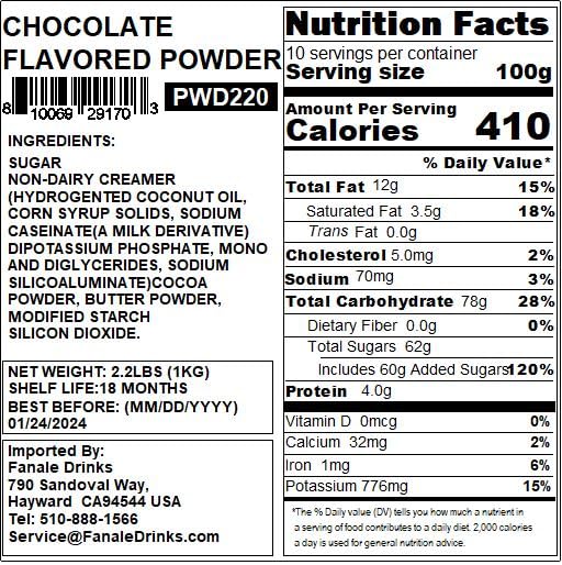 Fanale Premium Chocolate Bubble Tea Flavoring Powder | Perfect for Baking, Smoothies, Desserts and Drinks | Instant Flavoring Powder for Boba Milk Tea- 2.2 Pounds (Pack of 20).