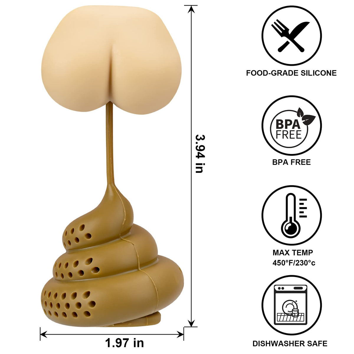 Noviko 2 Pack Butt Poop Tea Infuser for White Elephant Gift,Silicone Cute Tea Infusers for Loose Tea