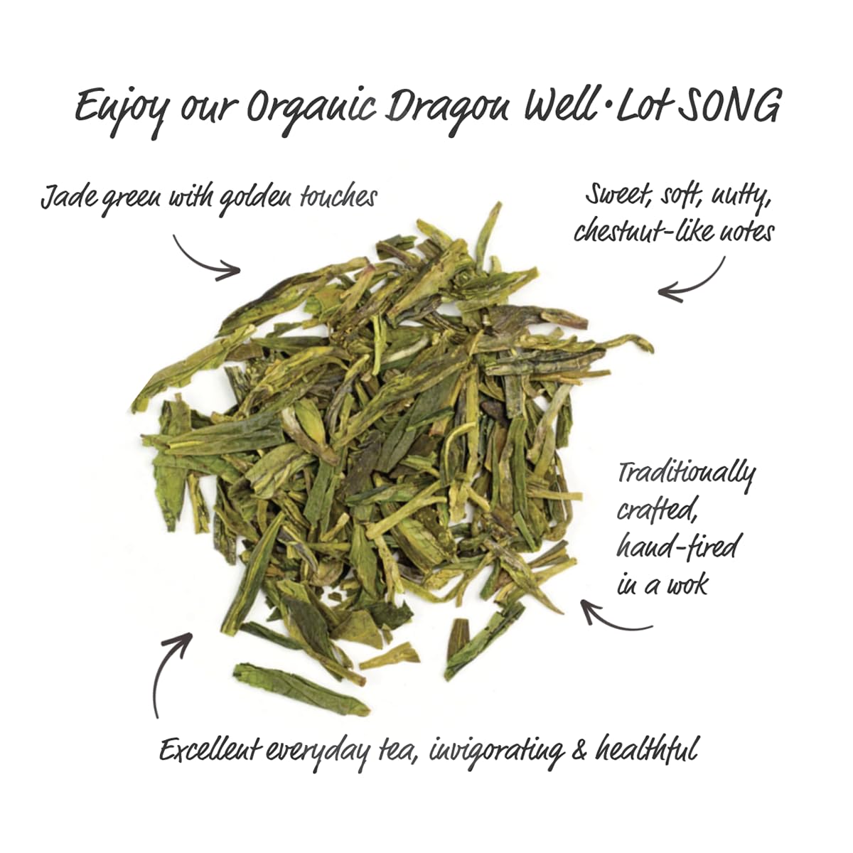 Silk Road Teas, Longjing Dragon Well Organic Green Tea, Wok-Fired Leaves, Toasty Flavors, 15 Tea Bags