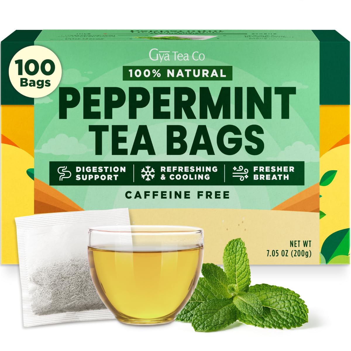 Peppermint Tea Bags 100 Count - 100% Natural Caffeine Free Herbal Tea | Pure Peppermint Leaf, Bold Mint Flavor, Freshen Breath &amp; Soothes Digestion, Hot or Iced