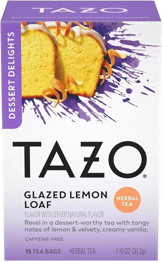 Tazo Tea Bags, Glazed Lemon Loaf Herbal Tea, & Vanilla Bean Macaron Black Tea 15CT (1ea) (Variety Pack)