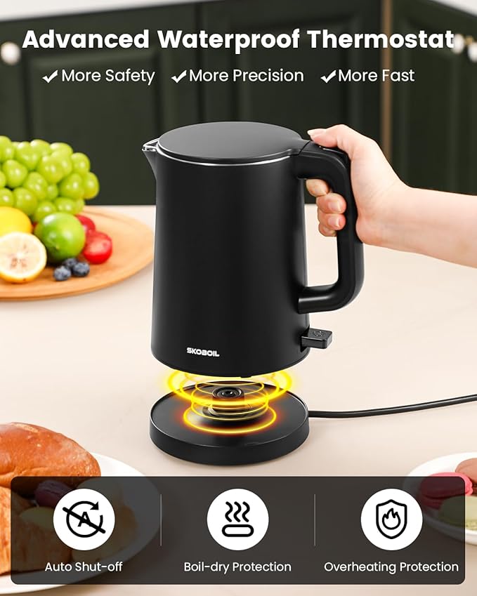 Electric Kettle Small for Tea & Coffee, 0.8L (27OZ) Double Wall Stainless Steel Hot Water Boiler