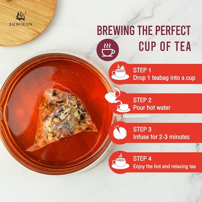Suwirun Organic Lemongrass & Roselle Tea 25 Bags – Product of Thailand – Tangy Hibiscus & Citrus Herbal Blend, Caffeine-Free, No Calories