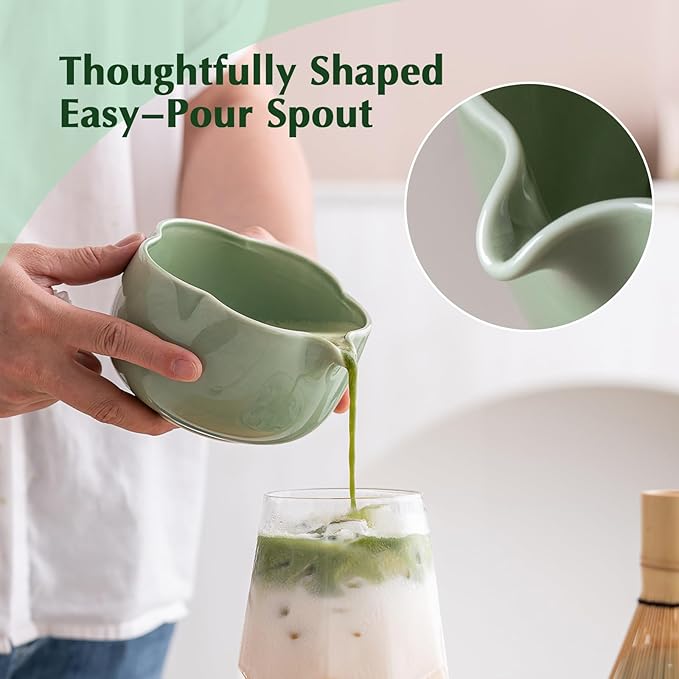 Matcha Set, 8Pcs Floral Ceramic Matcha Set with Matcha Whisk, Holder, Scoop, Scoop Rest, Sifter, Spoon and Tea Towel