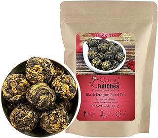 FullChea - Black Dragon Pearl Tea - Special Yunnan Black Tea - Loose Leaf Tea - Medium Caffeine - Mild Flavor Mellow Tastes - 4oz / 113g